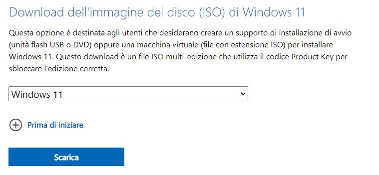Download dell'immagine del disco (ISO) di Windows 11