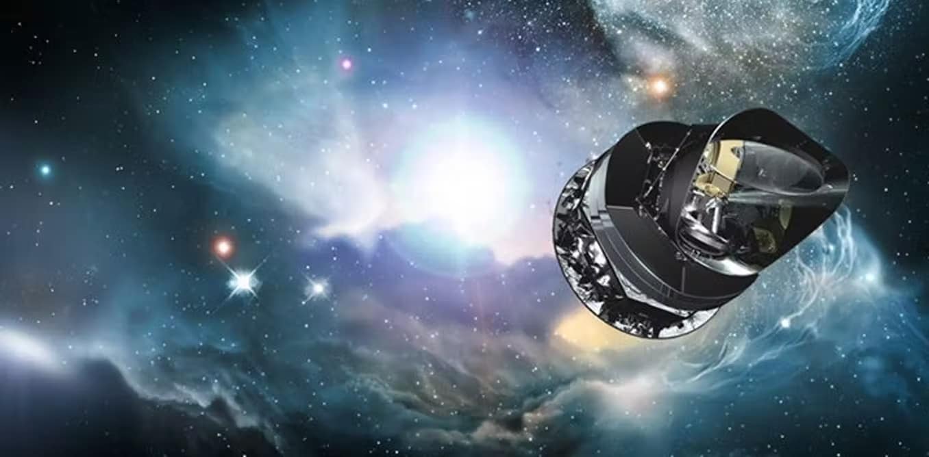 Rappresentazione artistica della navicella spaziale Planck dell'ESA, la cui missione principale è studiare il fondo cosmico a microonde (CMB), la radiazione reliquia del Big Bang