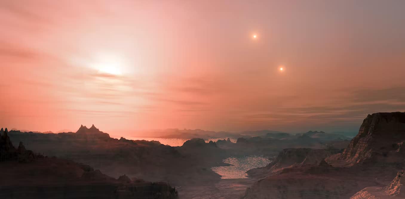 Rappresentazione artistica del pianeta Gliese 667 Cc al tramonto