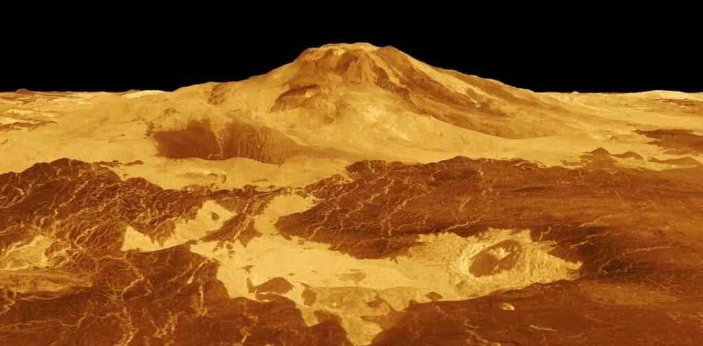 Una vista prospettica di Maat Mons su Venere