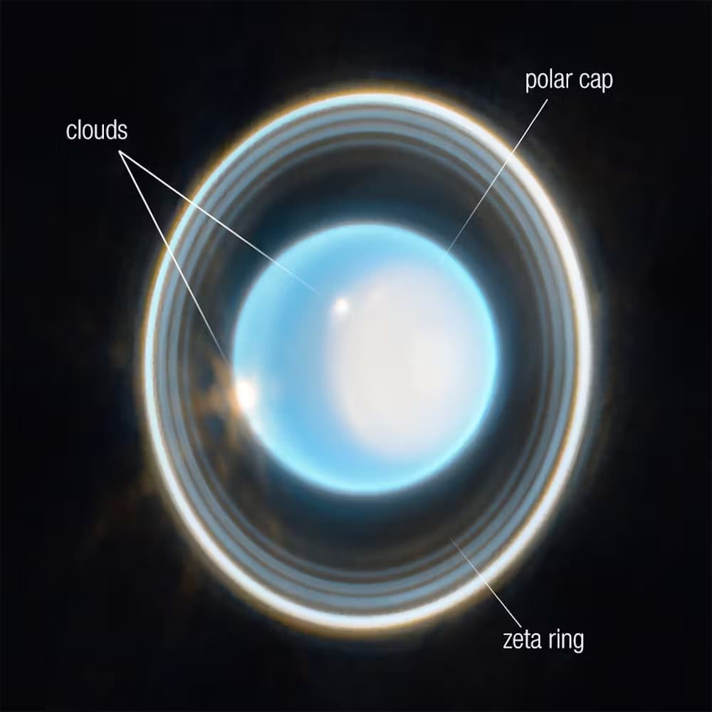 Immagine del pianeta Urano ripresa dalla telecamera nel vicino infrarosso (NIRCam) del James Webb Space Telescope. NASA, ESA, CSA, STScI. Elaborazione immagini: J. DePasquale (STScI)
