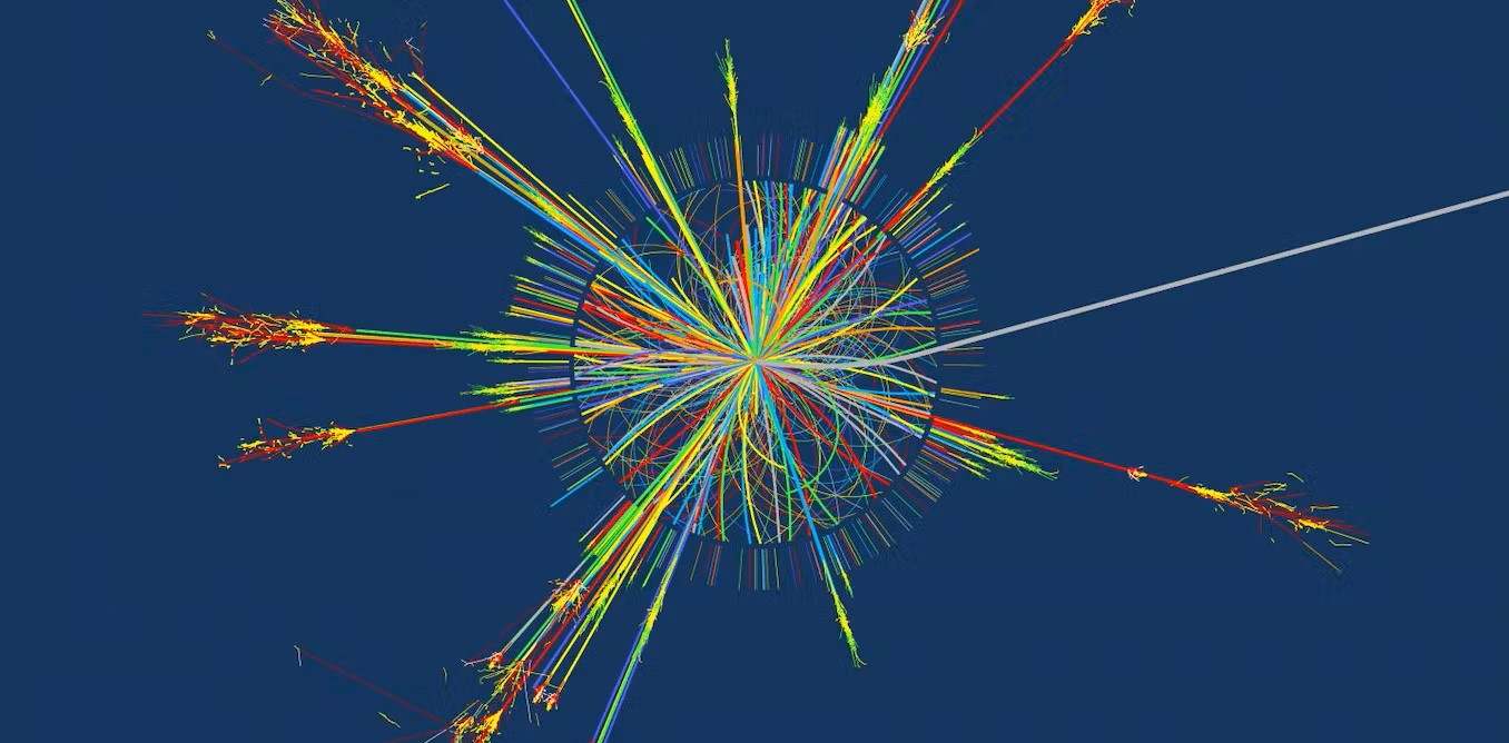 Simulazione di un microbuco nero rilevato dall'esperimento ATLAS del CERN