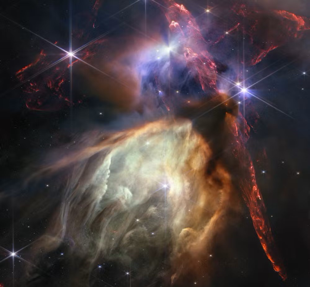 Il complesso nuvoloso di Rho Ophiuchi, la regione di formazione stellare più vicina alla Terra. (NASA/Telescopio spaziale James Webb)
