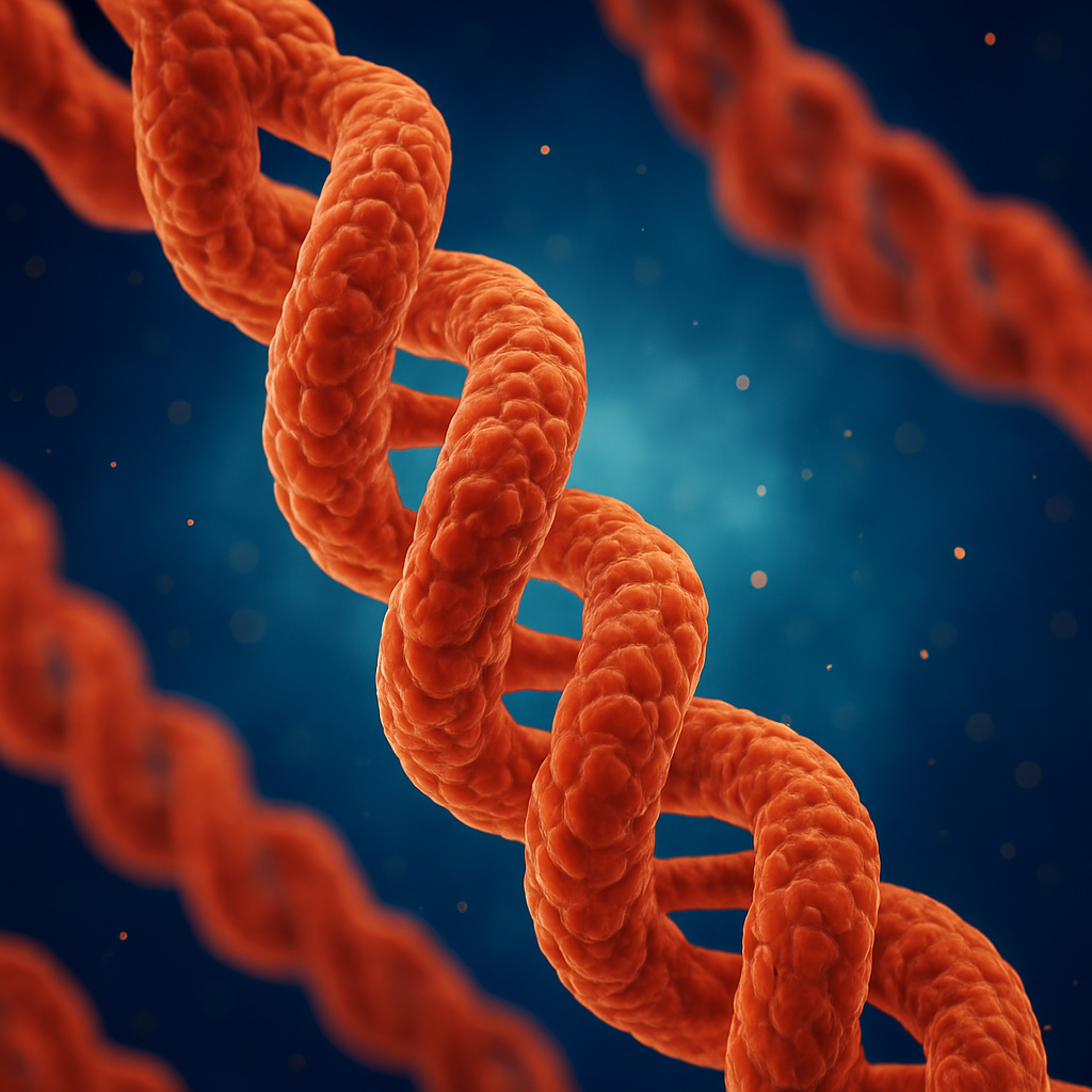 Una rappresentazione artistica della struttura a tripla elica del collagene. Il collagene è la principale proteina strutturale del corpo umano.